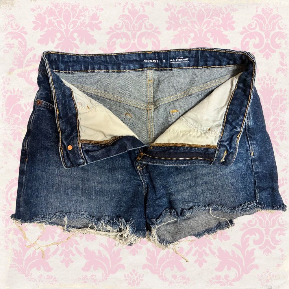 Old Navy Denim Shorts Women's Size 12 Dark Blue Frayed